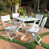 Outdoor White Finish Acacia Wood Foldable Dining Set - NH018992