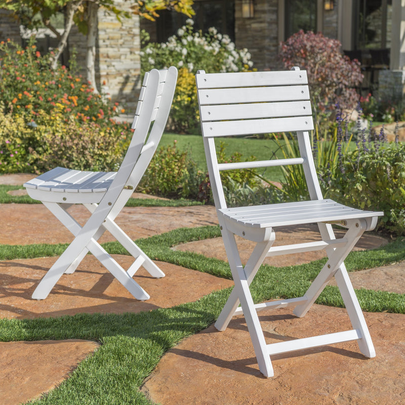 Outdoor White Finish Acacia Wood Foldable Dining Chairs - NH618992