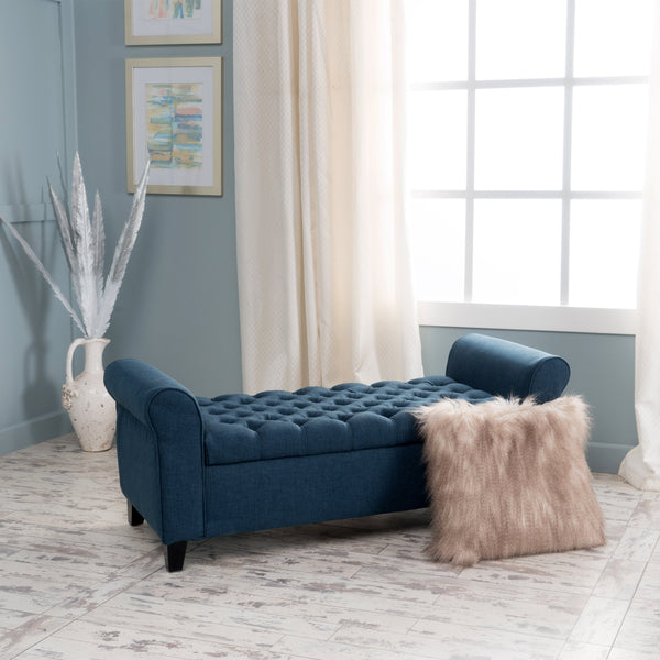 Rolled Arm Tufted Fabric Storage Ottoman Bench - NH328992