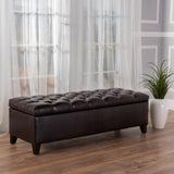 Button-Tufted Leather Storage Ottoman Bench - NH283992