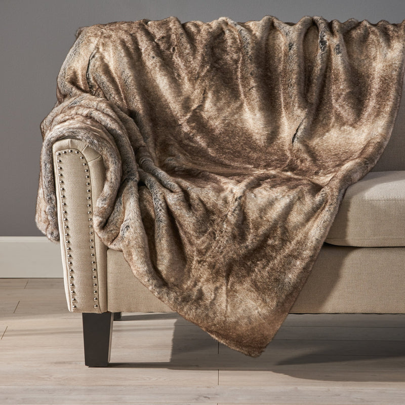Modern Glam Striped Faux Fur Throw Blanket - NH617992