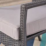 Outdoor Wicker 4 Seater Chat Set, Grey with Silver Cushions - NH358403