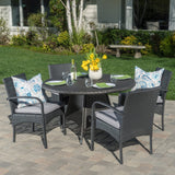 Outdoor 5 Piece Grey Wicker Dining Set with Cushions - NH402003