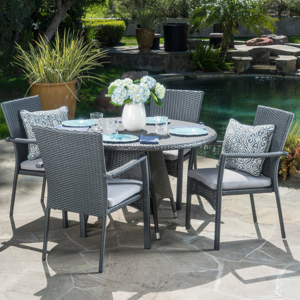 Outdoor 5 Piece Grey Wicker Dining Set with Cushions - NH991003