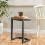 Modern Industrial Firwood C-Shaped Accent Side Table with Iron Frame - NH780992