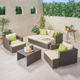 Outdoor 4 Seater Wicker Chat Set with Ottomans - NH369903