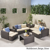 Outdoor 5 Seater V Shaped Wicker Storage Sectional Sofa Set with Ottomans - NH969903