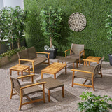 Outdoor 9 Piece Wood and Wicker Chat Set - NH671803