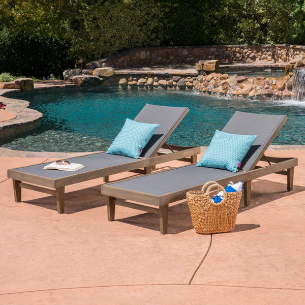 Outdoor Mesh and Wood Chaise Lounge (Set of 2) - NH694403