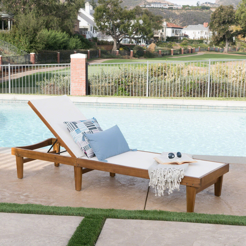 Outdoor Mesh Chaise Lounge with Acacia Wood Frame - NH536303