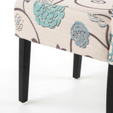 White and Blue Floral Fabric Dining Chair, Set of 2 - NH844992