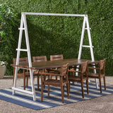 Outdoor Modern 6 Seater Acacia Wood and Iron Planter Dining Set - NH937903