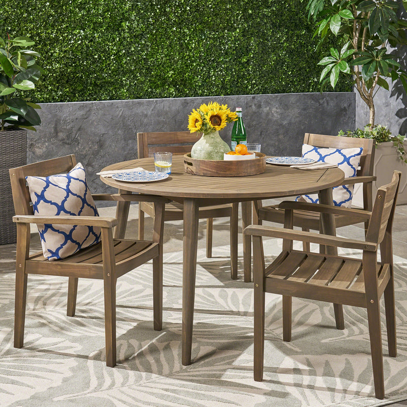 Outdoor 5 Piece Acacia Wood Dining Set with Straight Legged Dining Table, Gray Finish - NH975503