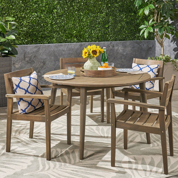 Outdoor 5 Piece Acacia Wood Dining Set with Straight Legged Dining Table, Gray Finish - NH975503