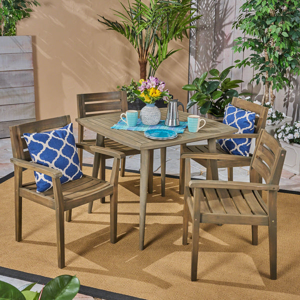 Outdoor 5 Piece Acacia Wood Dining Set wit Straight Legged Dining Table - NH485503