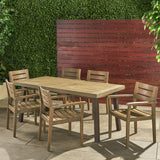 Outdoor Rustic Acacia Wood 7 Piece Dining Set - NH539603