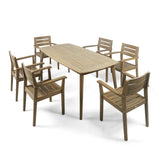 Outdoor 7 Piece Acacia Wood Dining Set, Gray Finish - NH185503