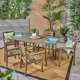 Outdoor 7-Piece Acacia Wood Dining Set with Oval Table, Gray Finish - NH660603