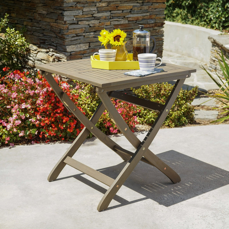 Outdoor Foldable Grey Finished Acacia Wood Bistro Table - NH702103