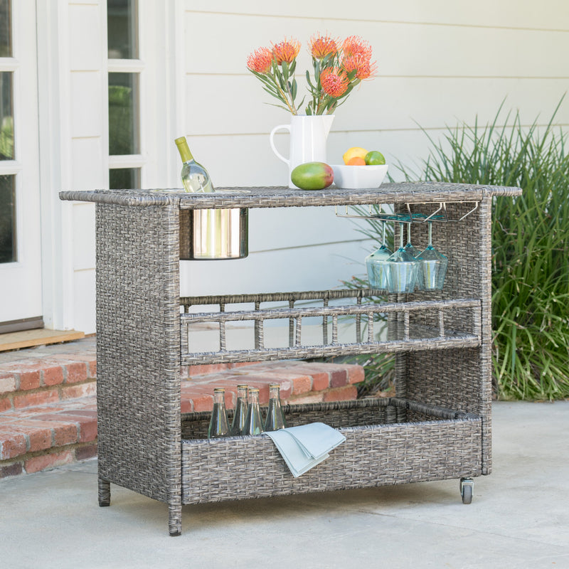 Outdoor Fine Crafted Mixed Black Wicker Bar Serving Cart - NH824003