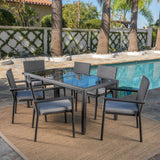 Outdoor 7 Piece Wicker Dining Set with Water Resistant Cushions - NH392203