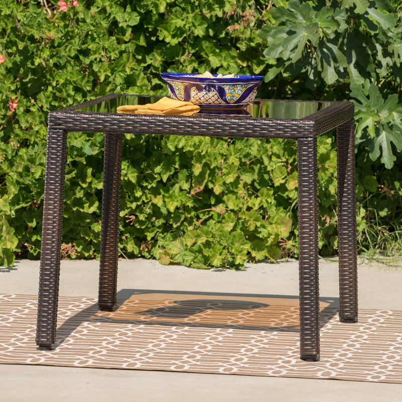 Outdoor Wicker Dining Table with Tempered Glass Top - NH408003