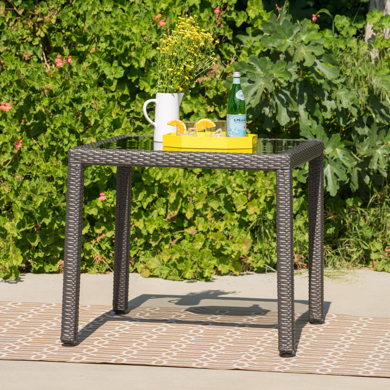 Outdoor Wicker Dining Table with Glass Top - NH308003