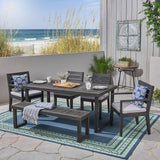 Outdoor 6-Seater Acacia Wood Dining Set with Bench - NH605603