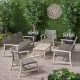 Outdoor 5 Piece Wood and Wicker Sofa Chat Set - NH091803