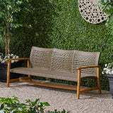 Outdoor 3-Seater Wicker Weave Sofa with Acacia Wood Frame - NH797703