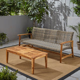 Outdoor Wood and Wicker Sofa and Coffee Table Set - NH241803