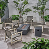 Outdoor 6 Piece Wood and Wicker Chat Set with Fire Pit - NH581803