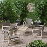 Outdoor 5 Piece Wood and Wicker Loveseat Chat Set - NH071803