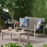 Outdoor Wood and Wicker Loveseat and Coffee Table Set - NH931803