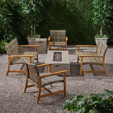Outdoor 6 Seater Wood and Wicker Chat Set with Fire Pit - NH281803