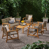 Outdoor 5 Piece Wood and Wicker Loveseat Chat Set - NH271803
