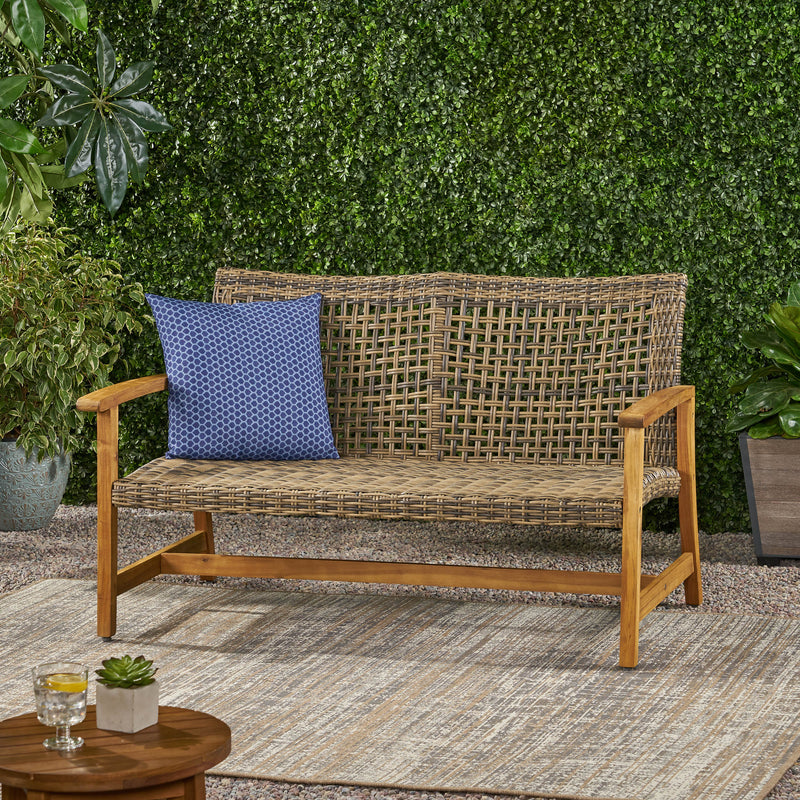 Outdoor Wood and Wicker Loveseat - NH008703