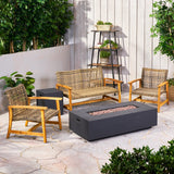 Outdoor 5 Piece Wood and Wicker Chat Set with Fire Pit - NH261803