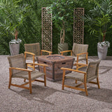 Outdoor 4-Seater Wood and Wicker Club Chair Set with Fire Pit - NH028703