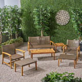 Outdoor 7 Piece Wood and Wicker Chat Set - NH881803