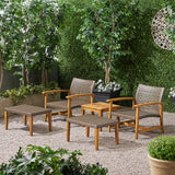 Outdoor 5 Piece Wood and Wicker Club Chair and Ottoman Set - NH751803