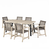 6 Seater Outdoor Acacia Wood and Wicker Dining Set - NH104013