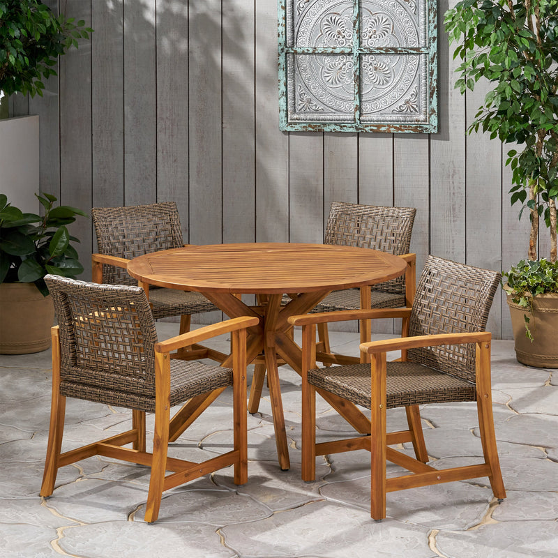 Outdoor 4 Seater Acacia Wood Dining Set - NH733013