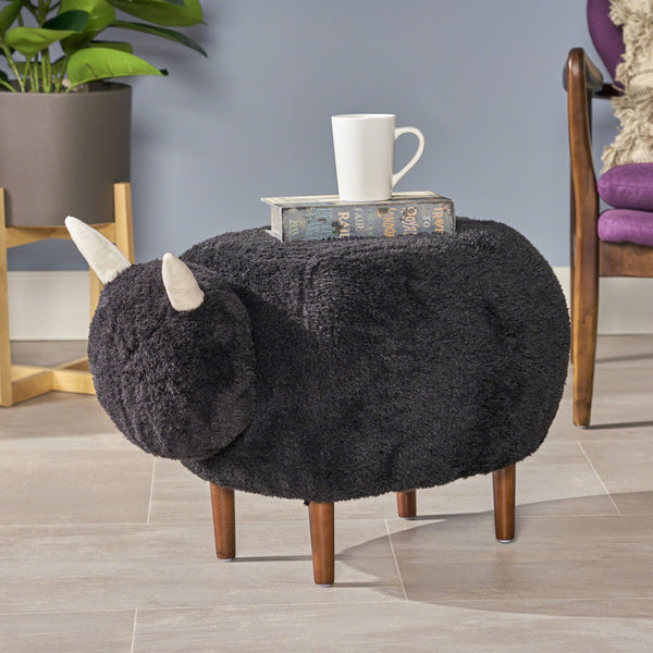 Furry Sheep Ottoman, Black - NH755503