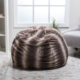 Plush Oak Brown Stripes Fur Fabric Bean Bag - NH337992