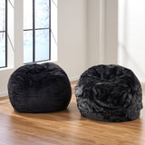 Plush New Black Fur Fabric Bean Bag - NH537992