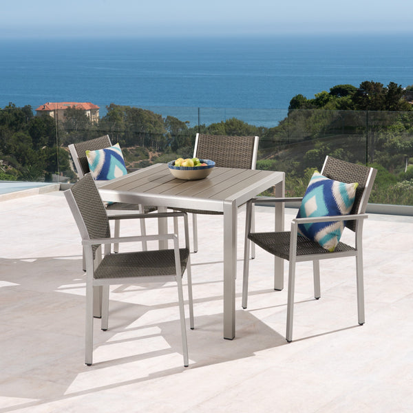 Patio Dining Set - 4-Seater - Anodized Aluminum - Wicker Seats - NH220703