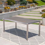 Outdoor Aluminum Dining Table with Faux Wood Top, Gray Finish - NH353503