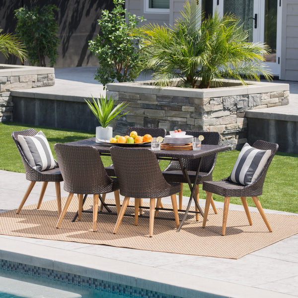 Outdoor 7 Piece Multi-brown Wicker Dining Set - NH220203
