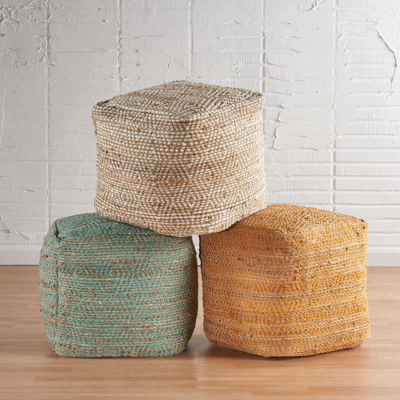 Hand-Crafted Boho Fabric Cube Pouf - NH066992